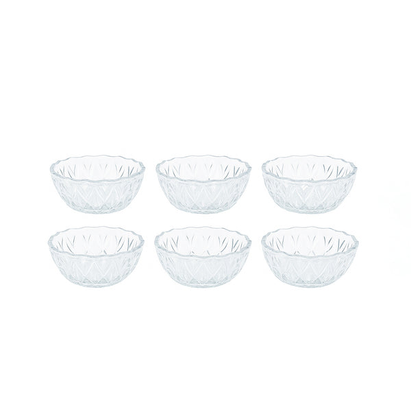 645 – Orkideh Bowl Set – 6 Pieces – 400cc – Clear Glass Dessert Bowls