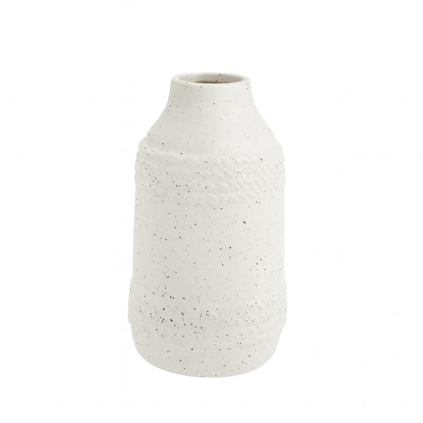 99599-12 Ceramic Flower Vase – Cylindrical Speckled Design with Rope Texture – White