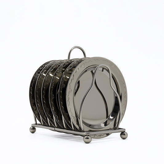 CD-7307 – 6-Piece Small Plate Set with Stand – Black