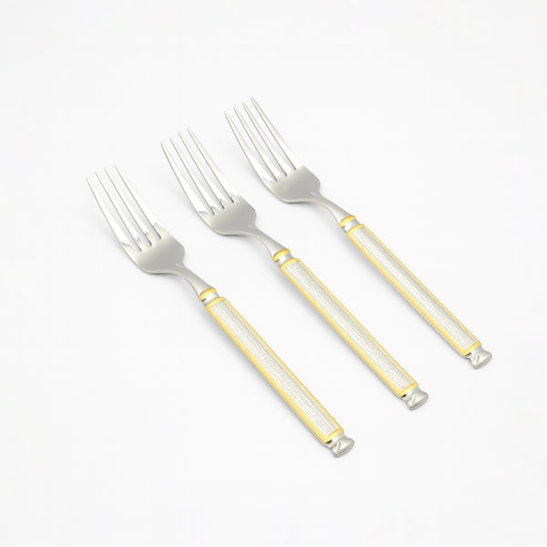 CUT0010270 Stainless Steel Dinner Fork Set – 3 Pieces – 20cm (H) – Silver with Gold Accent Handles