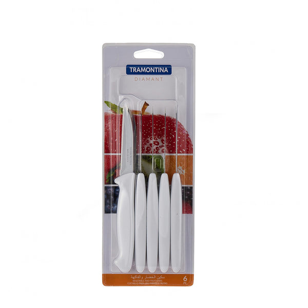 23899818 Paring Knife – 6-Piece Set, White Handle, 3-Inch Stainless Steel Blades