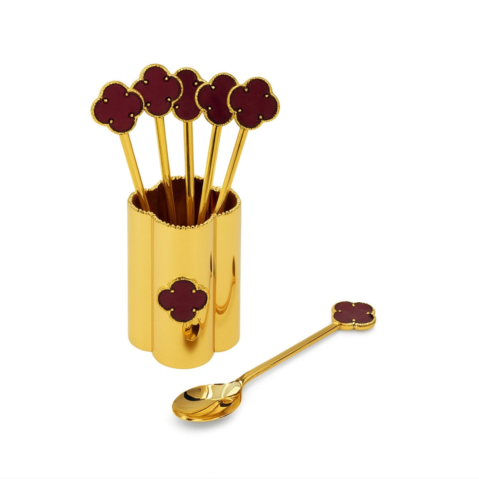AMG-TW-2184 Golden Spoon Set with Holder – 6-Piece Spoon Collection