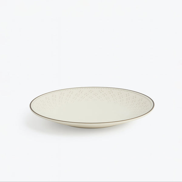 99579-08 – Ceramic Plate – 11 Inches – Cream with Embossed Border and Brown Rim