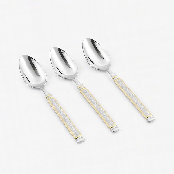 CUT0010269 Stainless Steel Dinner Spoon Set – 3 Pieces – 20cm (H) – Silver with Gold Accent Handles