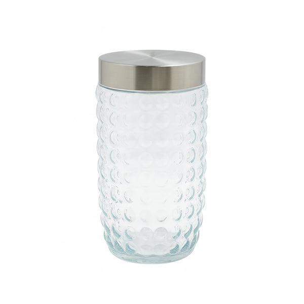 HMP10726 Glass Storage Jar with Silver Lid – 21 cm – Bubble-Texture Design