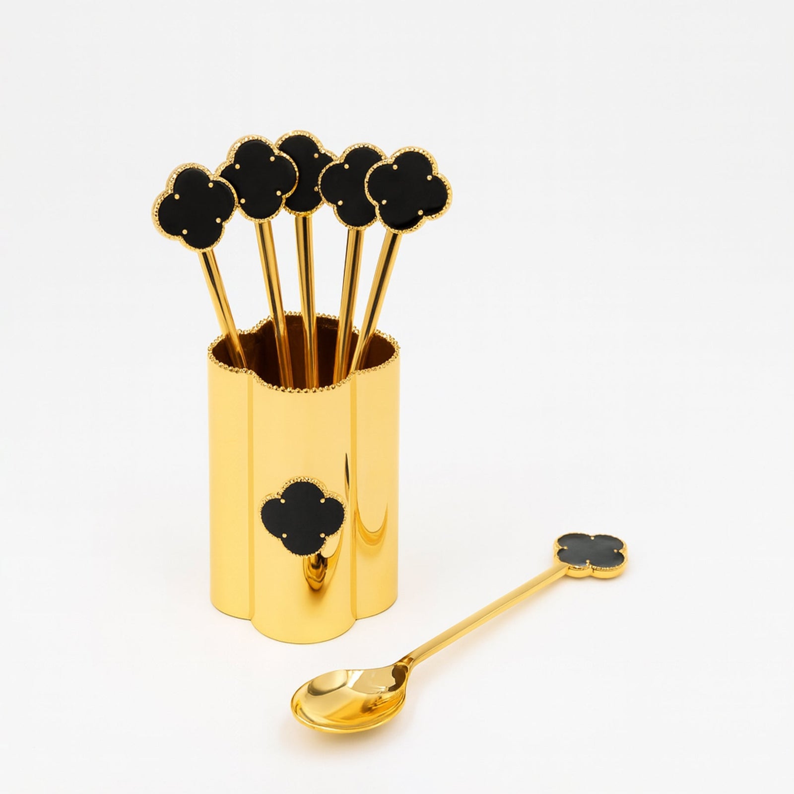 AMG-TW-2184 Golden Spoon Set with Holder – 6-Piece Spoon Collection