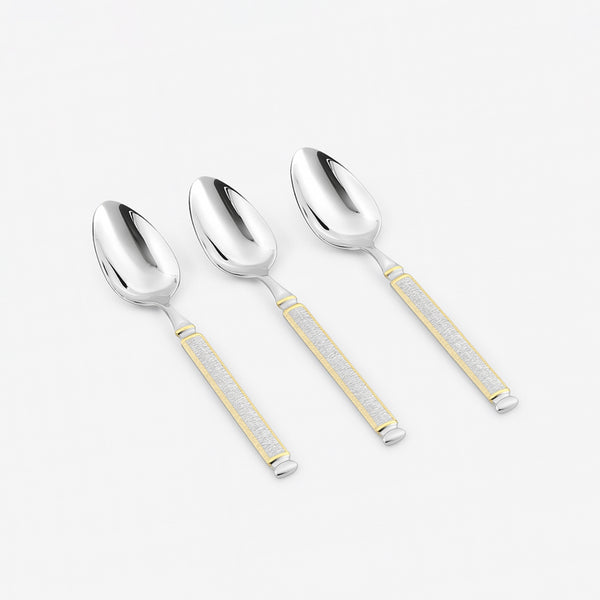 CUT0010271 Stainless Steel Tea Spoon Set – 3 Pieces –  14cm (H) – Silver with Gold Accent Handles