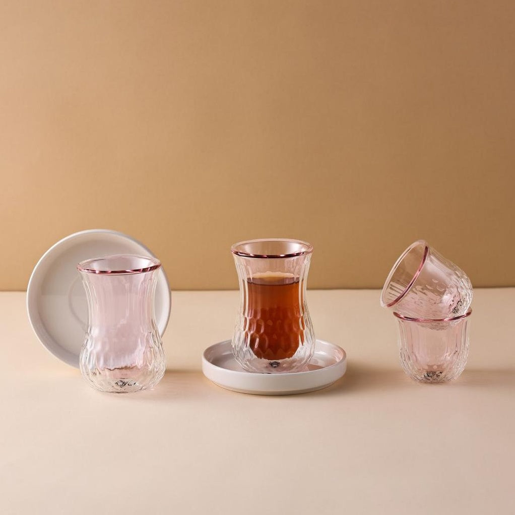 RA165610 Yasmeen Tea  & Cawa  Cup Set Pink 18 pcs