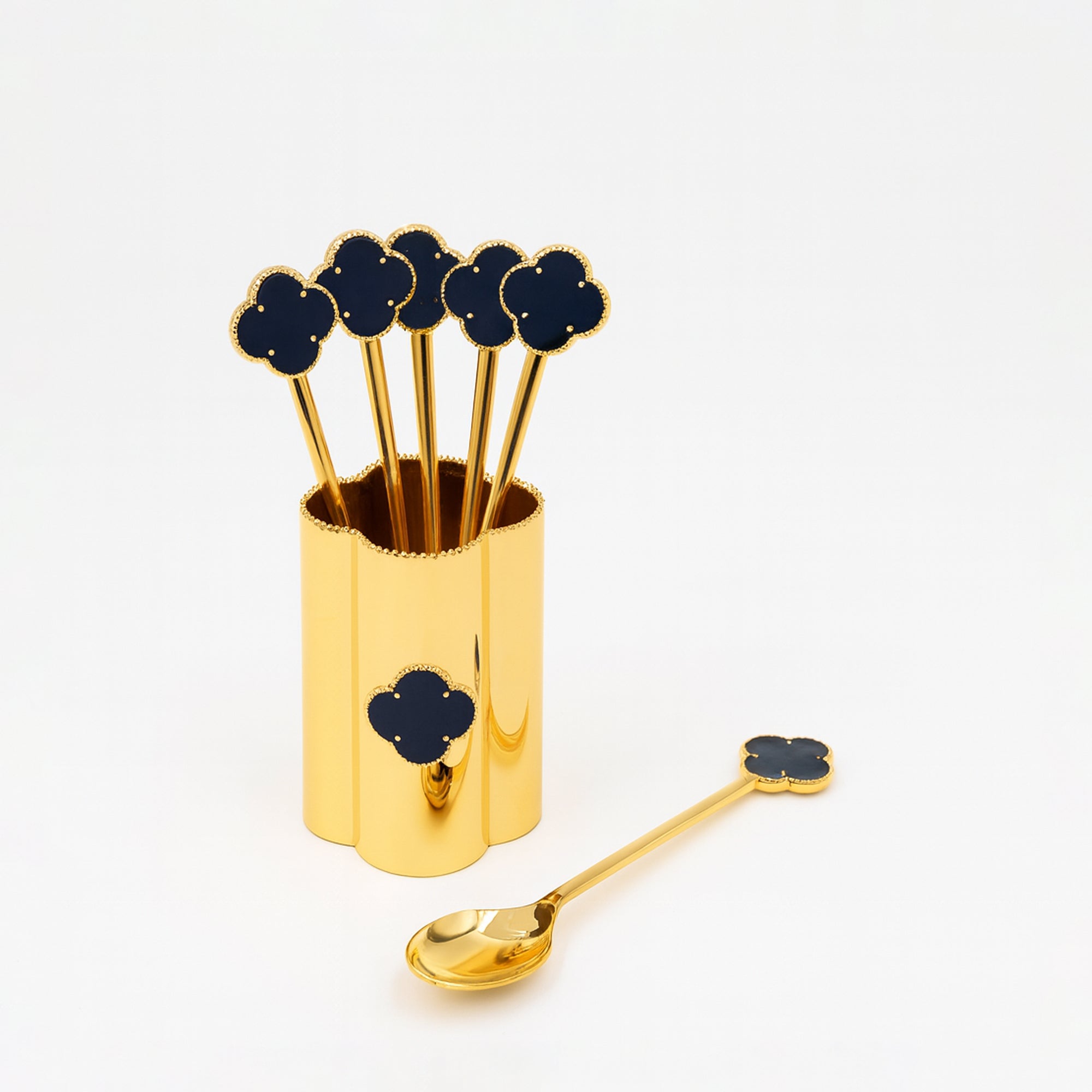 AMG-TW-2184 Golden Spoon Set with Holder – 6-Piece Spoon Collection
