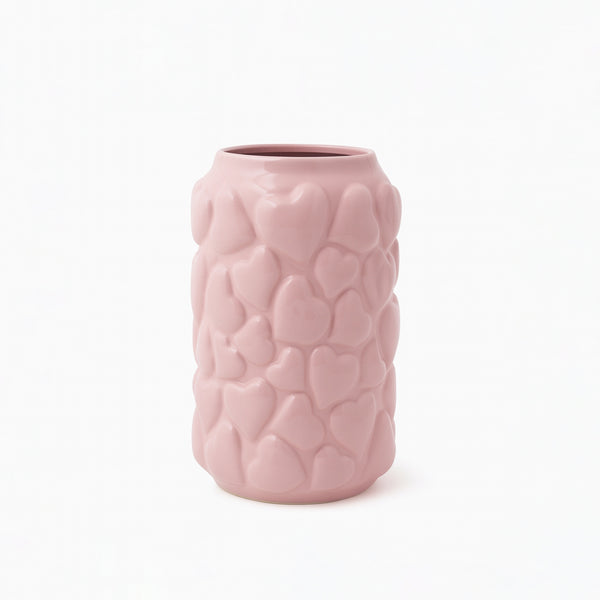 NR77-1468 Ceramic Vase – 25cm (H) – Pink Glossy Design with Embossed Heart Pattern