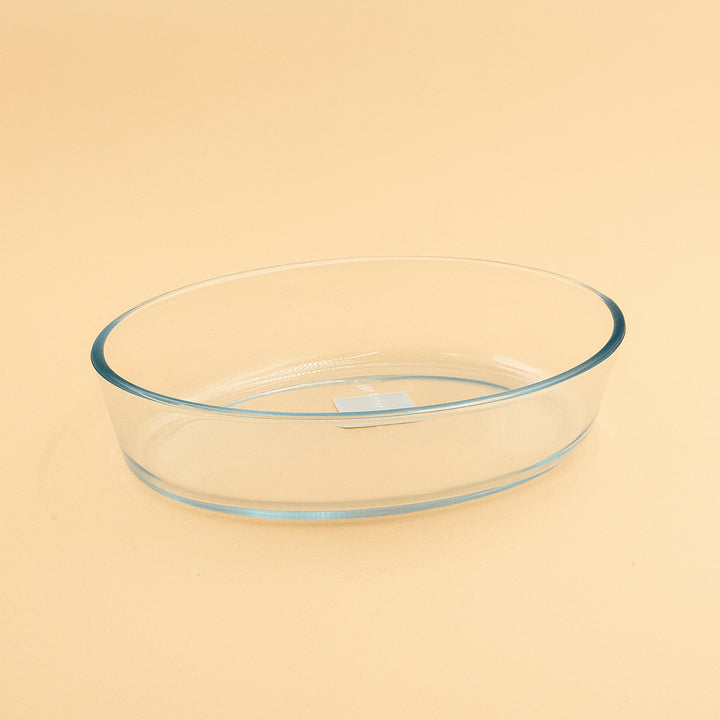 Oval 1.6L clear glass oven baking tray, heat-resistant bakeware with smooth rim