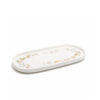 490G-016-NB296 Ceramic Rectangle Plate 25 × 11.5 Cm White Gloss With Floral Print Design – Siddiq Gifts Mussafah Abu Dhabi