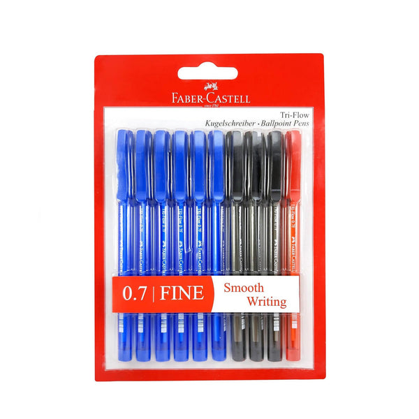 FCIN340790 – Faber-Castell Tri-Flow Ball Pen – 0.7mm Fine Tip – 10-Piece Set