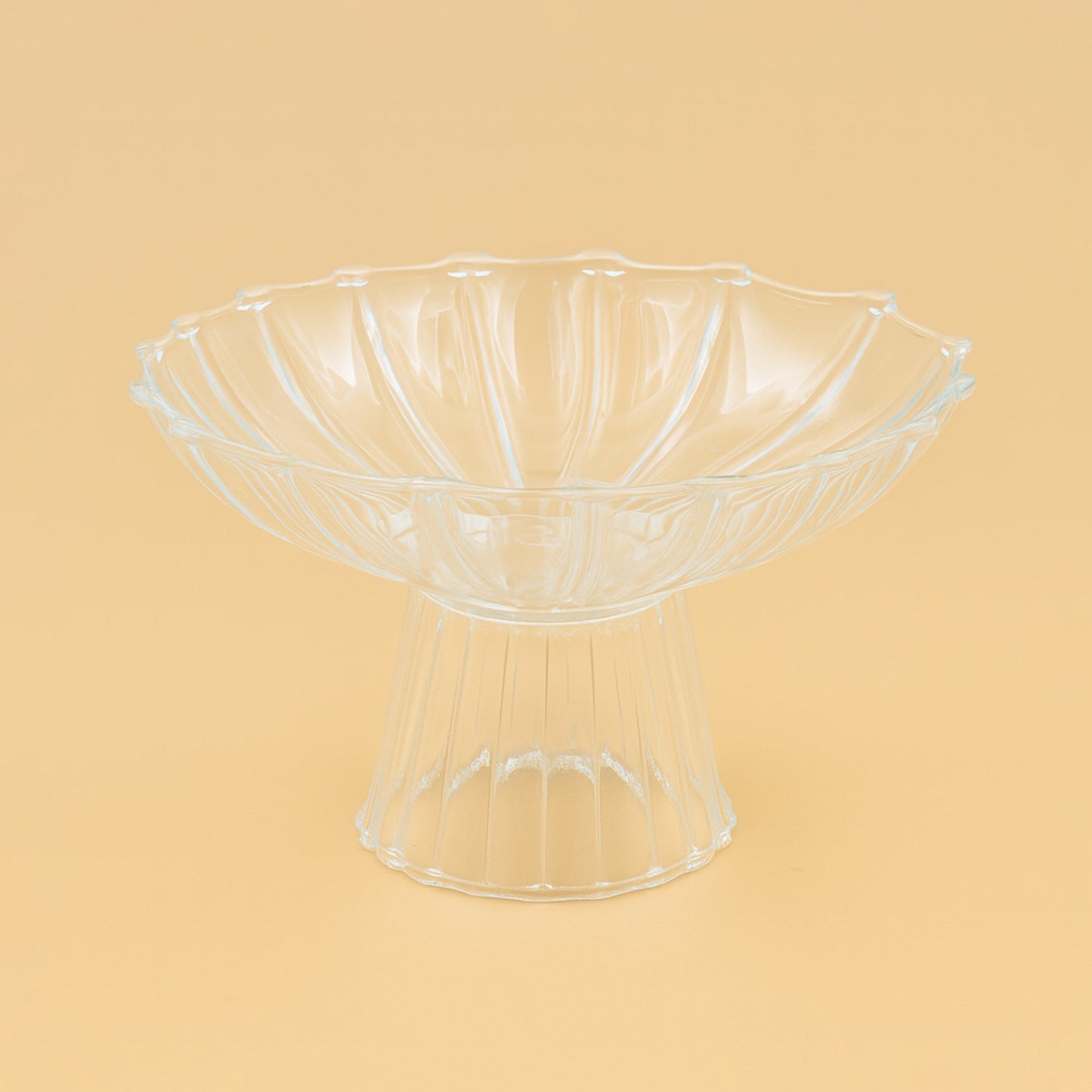 Clear Glass Fruit Bowl with Stand – Fluted Petal Design