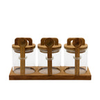 24QXSMTZ – Glass Storage Jar Set – 3 Glass Jars with Wooden Lids, Spoons & Stand