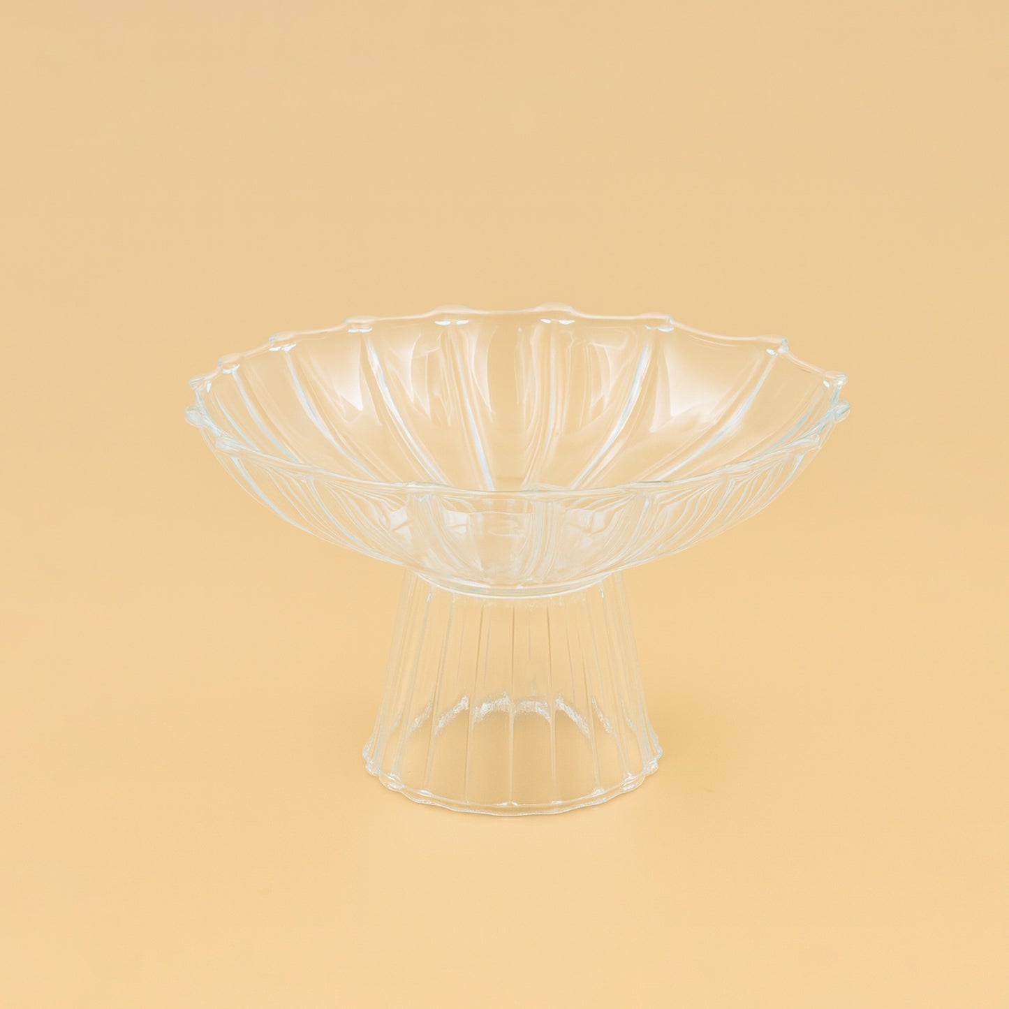 Clear Glass Fruit Bowl with Stand – Fluted Petal Design