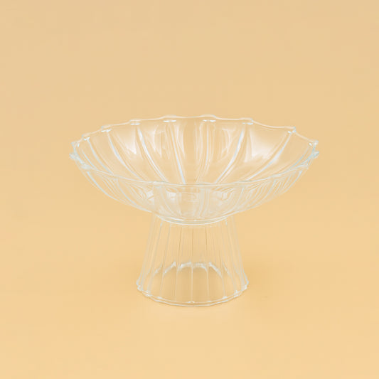 Clear Glass Fruit Bowl with Stand – Fluted Petal Design