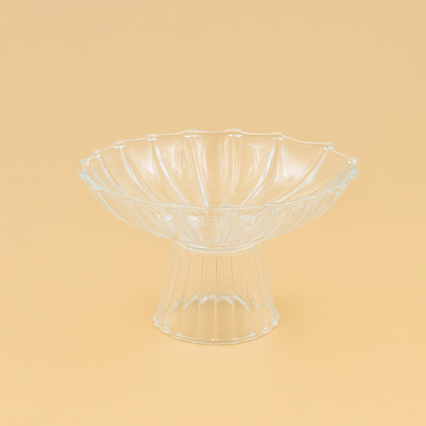 Clear Glass Fruit Bowl with Stand – Fluted Petal Design