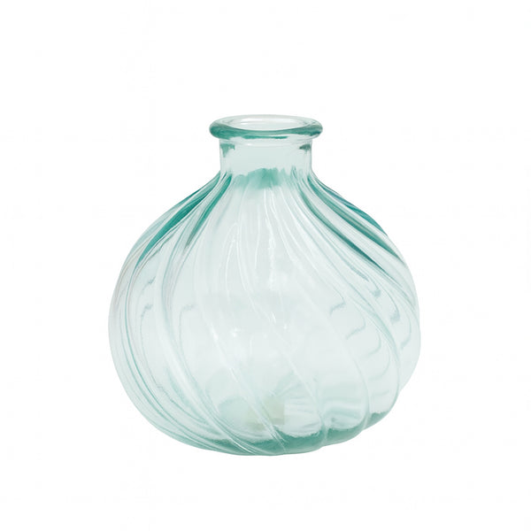 6059 Eco Green Ola Glass Vase – 17 cm – Swirl-Pattern Round Design