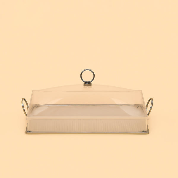Acrylic Rectangle Tray with Lid – 34 cm (W) x 23 cm (L) –  Black Accents – CD-7465