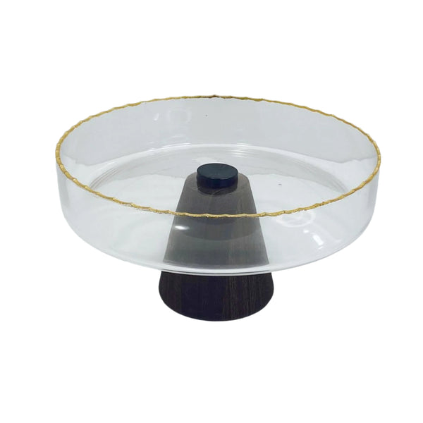 VG207 Glass Bowl With Wooden Stand - 19 cm x 11.5cm
