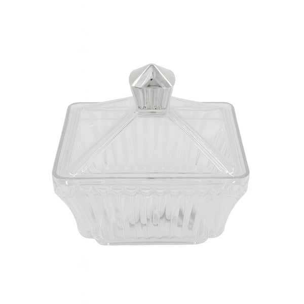 HO-819-MS Acrylic Date Bowl with Lid – Clear with Silver Line – 17cm (W) x 17cm (L)