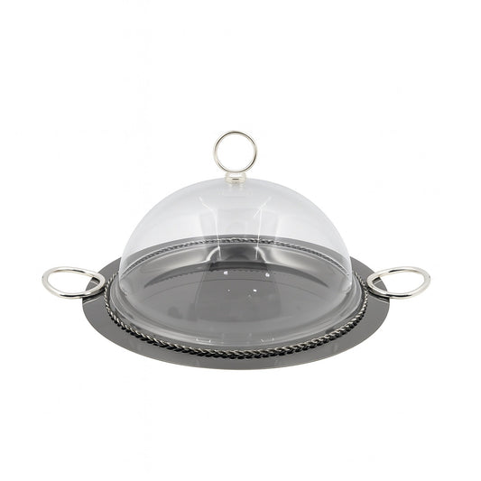 CD-7375 – Silver Round Serving Tray with Acrylic Lid – 38cm (D)