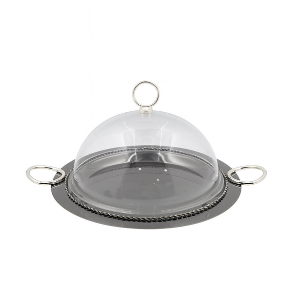 CD-7375 – Silver Round Serving Tray with Acrylic Lid – 38cm (D)