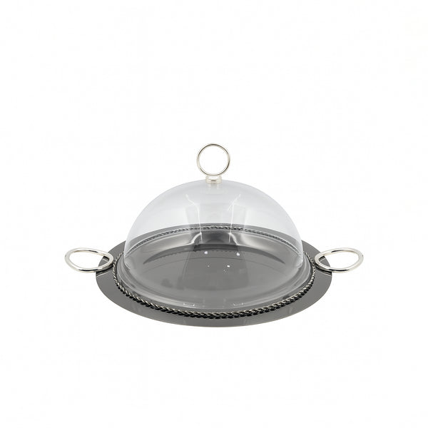 CD-7379 – Round Serving Tray with Acrylic Lid and Silver Handles – 34cm (D)