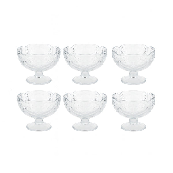 VG246 Glass Ice Cream Cup Set – 6 Pieces – 140ml Clear Embossed Dessert Bowls