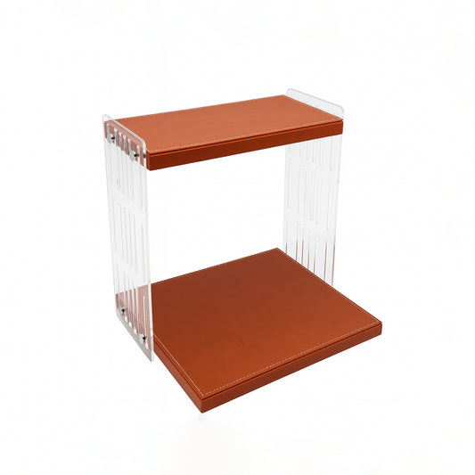 TR0043 – Acrylic Tray with Leather Base 2-Layer 15x30 / 30x30 cm – Brown
