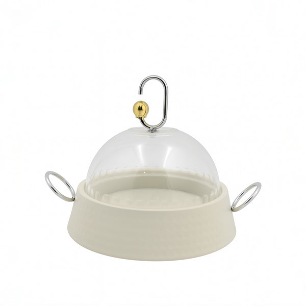 HY777 Candy Bowl with Dome Cover – 20cm (D) – White with Silver Handles