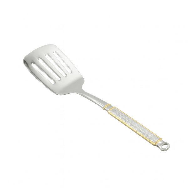 CUT0010296 Stainless Steel Slotted Turner – Small – Silver with Gold Accent Handle