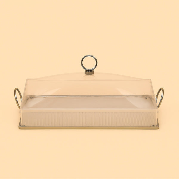 CD-7461 - Acrylic Rectangle Tray with Lid – 40 cm (W) x 27 cm (L) – Silver Accents