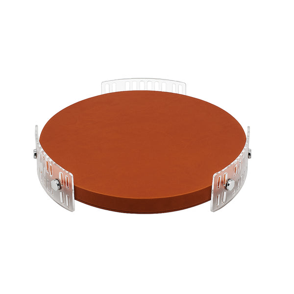 TR0039 – Acrylic Round Tray with Leather Base – 30cm – Brown