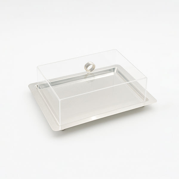 VK1002S  – Acrylic Serving Tray with Lid – Silver – 23cm (L) x 32cm (W) x 9cm (H)