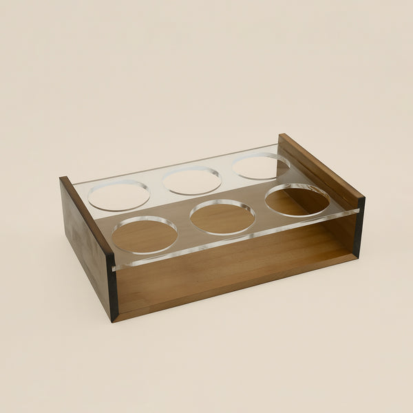 EA-ST460 – Acrylic Cup Holder with Wooden Base – 6-Slot Display Stand