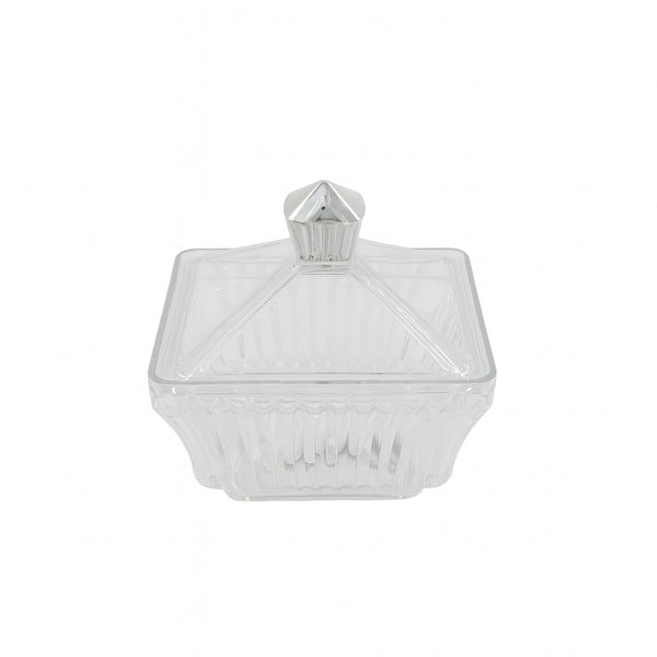 HO-747-S Acrylic Date Bowl with Lid – Clear with Silver Line – 12cm (W) x 12cm (L)