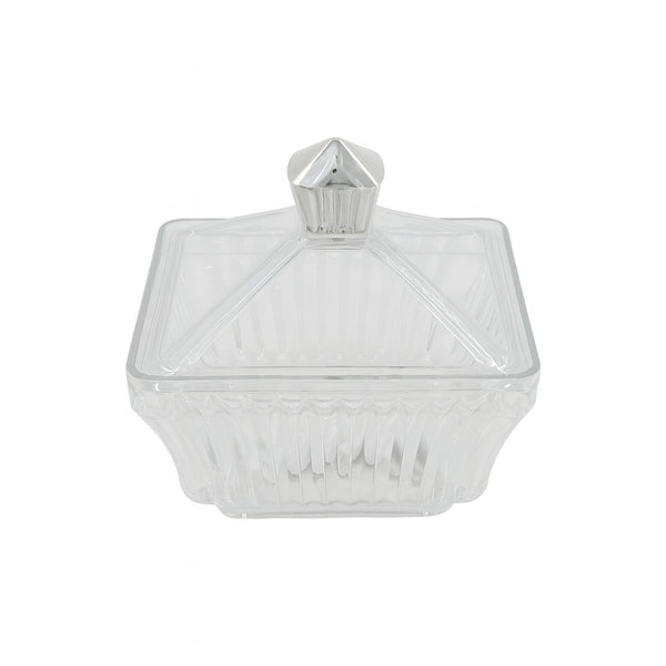 HO-819-SS Acrylic Date Bowl with Lid – Clear with Silver Line – 14cm (W) x 14cm (L)