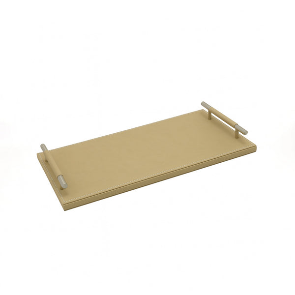 23R0010014 Rectangle Leather Tray with Handle – 20 x 50 cm – Beige