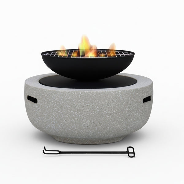 R17S0383S-9-002 VIP Outdoor BBQ Fire Pit Grill – 60 x 60 x 36.5 cm – Round Stone-Style Design