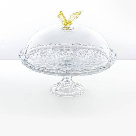 41275-330FL-BA Glass Round Plate With Dome & Gold Butterfly