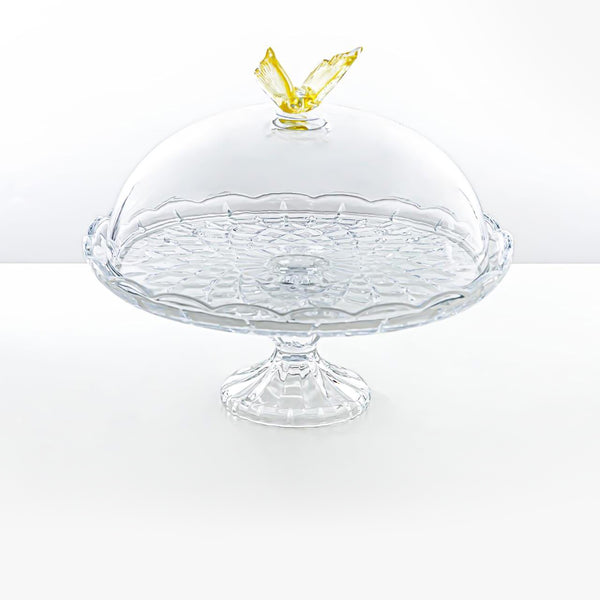 41275-330FL-BA Glass Round Plate With Dome & Gold Butterfly