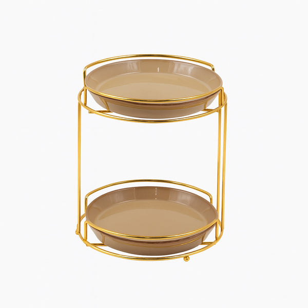 SC3696 Porcelain Plate 2-Tier Stand – 8" Elegant Gold Frame Display