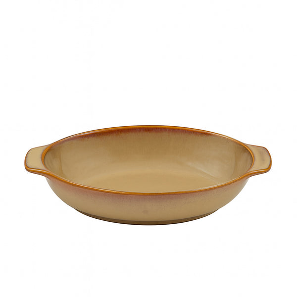 SC3681 Porcelain Oven Plate – 9" Round Baking Dish with Handles in Glossy Beige Finish