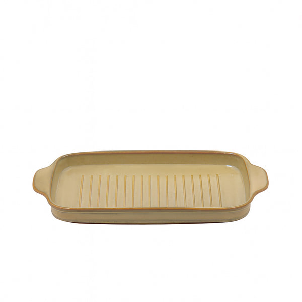 SC3699 Porcelain Plate – 12.2" Rectangular Oven-Safe Plate in Glossy Beige Finish