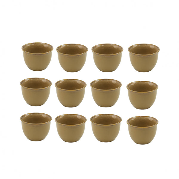 SC3689 Porcelain Cawa Cup Set – 12-Piece Elegant Glossy Beige Finish