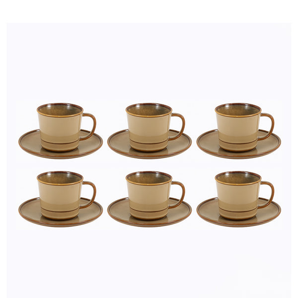 SC3686 Porcelain Milk Cup & Saucer Set – 12-Piece –  220ml –Elegant Glossy Beige Finish