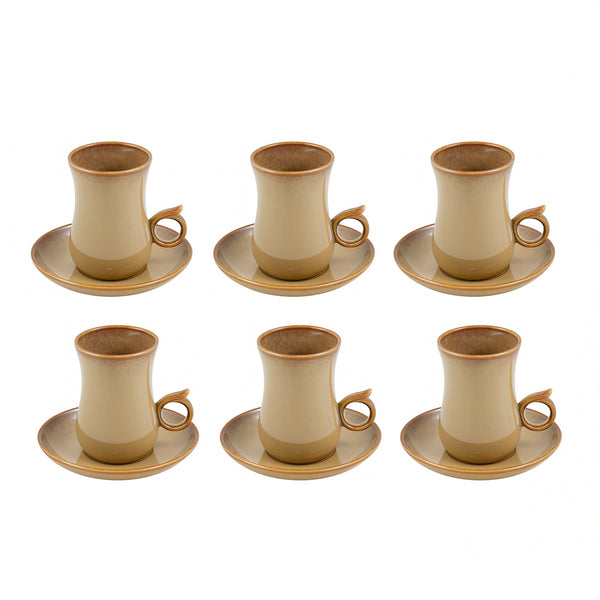 SC3688 Porcelain Estikan Tea Cup & Saucer Set – 12-Piece100ml – Elegant Glossy Beige Finish