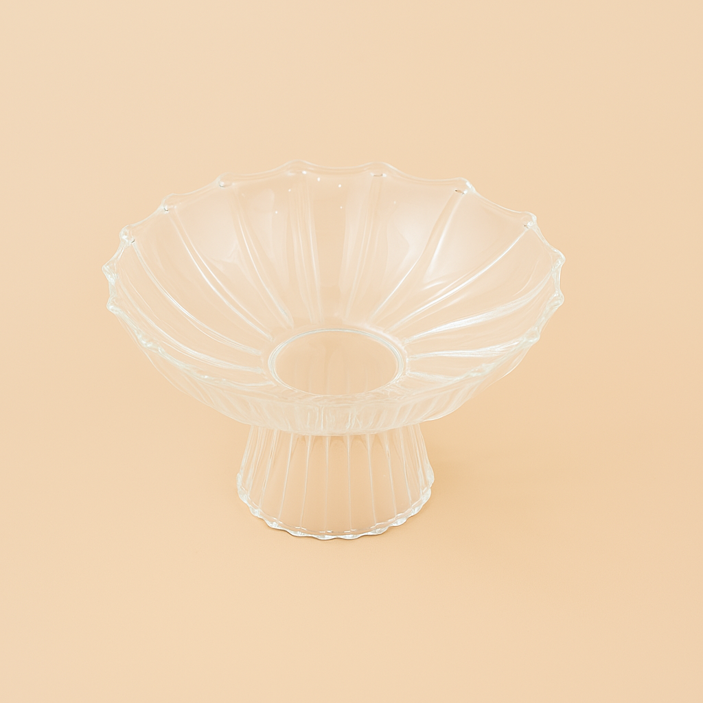 Clear Glass Fruit Bowl with Stand – Fluted Petal Design